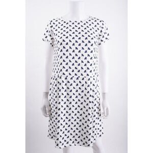 Boden Womens A-Line Dress UK 8 US 4 White Navy Blue Floral knee length NWT